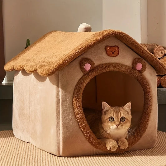 Foldable Pet Bed Removable Washable Cat House Puppy Cave Sofa Pet Bed House Suitable for Small and Medium-sized Cats